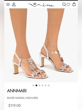Nina Shoes Silver Floral Embellished High-Heel Sandal